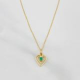 Set Cadena Veneciana + Dije Corazon Palpito Esmeralda 0.05pts / 1.5g / 40cm Oro Amarillo 18K