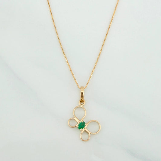 Set Cadena Veneciana + Dije Mariposa Esmeralda 0.06pts / 1.55g / 40cm Oro Amarillo 18K