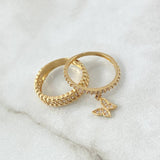 Anillo Pareja Mariposa Colgante 4.7gr / T7 / Circones Blancos Oro Amarillo 18K *