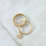 Anillo Pareja Mariposa Colgante 4.7gr / T7 / Circones Blancos Oro Amarillo 18K *