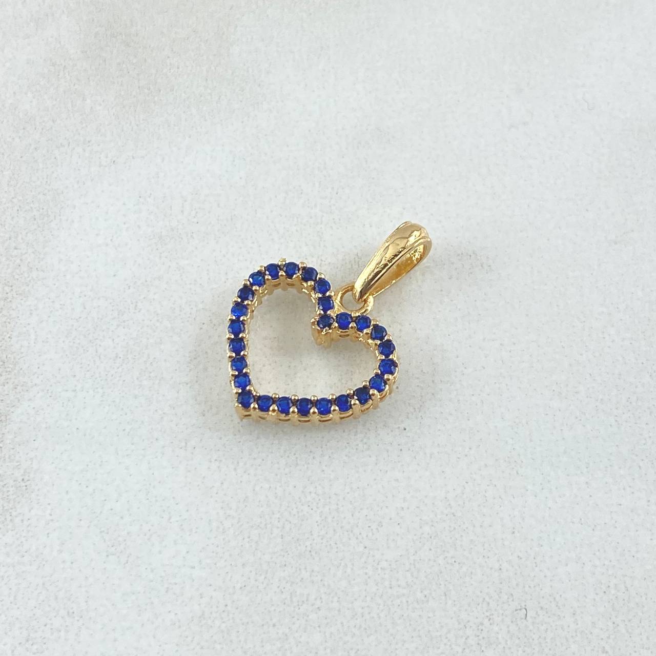 Dije Silueta Corazón 1.5gr / 1.9cm / Circones Blancos Azules Oro Amarillo 18K *