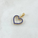 Dije Silueta Corazón 1.5gr / 1.9cm / Circones Blancos Azules Oro Amarillo 18K *