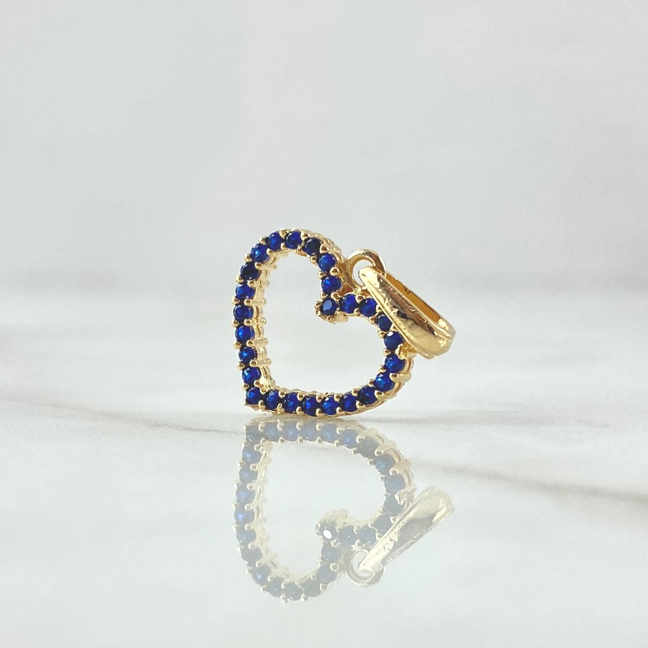 Dije Silueta Corazón 1.5gr / 1.9cm / Circones Blancos Azules Oro Amarillo 18K *