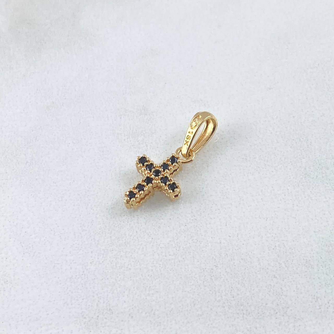 Dije Cruz  1gr / 1.8cm / Circones Blancos Negros Oro Amarillo 18K *
