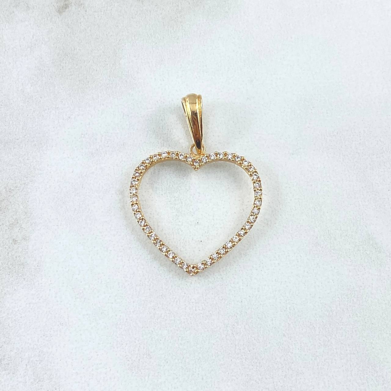 Dije Silueta Corazón 1.75gr / 3cm / Circones Blancos Oro Amarillo 18K *