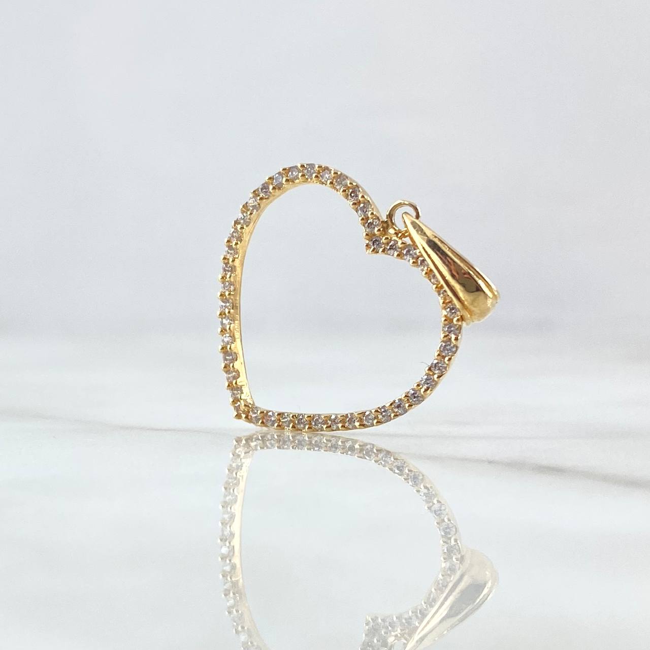 Dije Silueta Corazón 1.75gr / 3cm / Circones Blancos Oro Amarillo 18K *