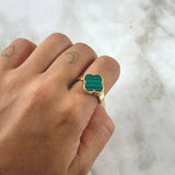 Anillo Trebol VCyA 4.05gr / T8 / 14mm Malaquita Verde Punteada Oro Amarillo Nac.Esp. 18K *