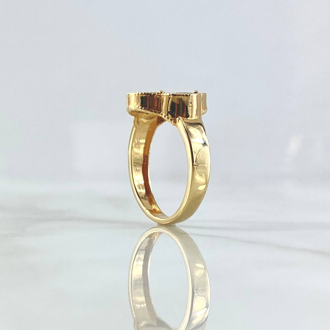 Anillo Trebol VCyA 3.5gr / T6 1/4 / 14.6mm Onix Negro Punteado Oro Amarillo Nac.Esp. 18K *