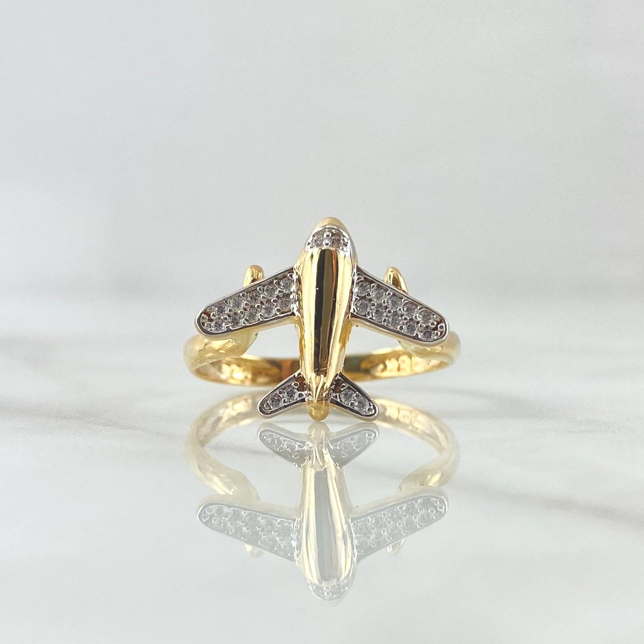 Anillo Avión 2.45gr / T8 1/4 / Circones Blancos Oro Amarillo 18K *