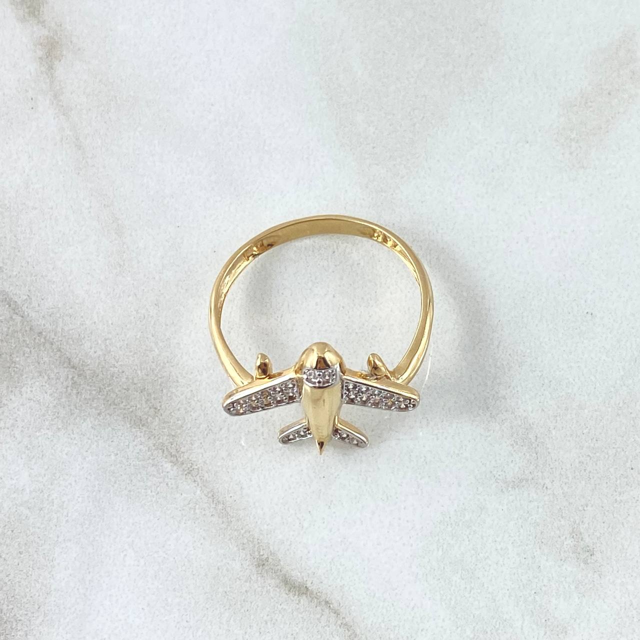 Anillo Avión 2.45gr / T8 1/4 / Circones Blancos Oro Amarillo 18K *