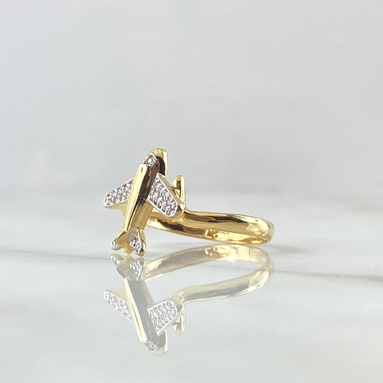 Anillo Avión 2.45gr / T8 1/4 / Circones Blancos Oro Amarillo 18K *