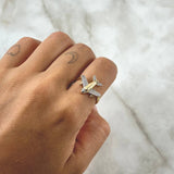 Anillo Avión 2.45gr / T8 1/4 / Circones Blancos Oro Amarillo 18K *