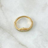 Anillo Tiara Doble Base 2.75gr / T7 / Circones Blancos Verdes Oro Amarillo 18K *