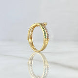 Anillo Tiara Doble Base 2.75gr / T7 / Circones Blancos Verdes Oro Amarillo 18K *