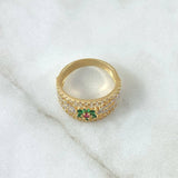 Anillo Flor En Lazos 4.6gr / T7 1/4 / Circones Blancos Fucsia Verde Oro Amarillo 18K *