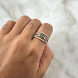 Anillo Flor En Lazos 4.6gr / T7 1/4 / Circones Blancos Fucsia Verde Oro Amarillo 18K *