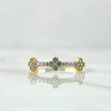 Anillo Trio De Flores 2gr / T7 / Circones Blancos Azul Celeste Oro Amarillo 18K *