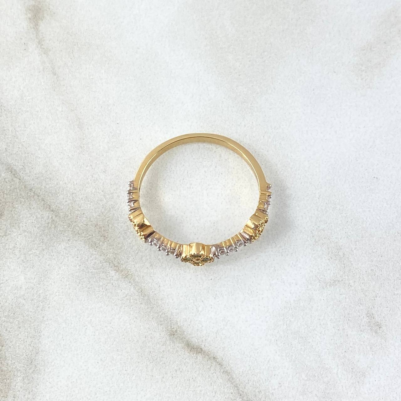 Anillo Trio De Flores 2gr / T7 / Circones Blancos Azul Celeste Oro Amarillo 18K *