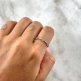 Anillo Trio De Flores 2gr / T7 / Circones Blancos Azul Celeste Oro Amarillo 18K *
