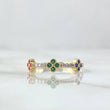 Anillo Trio De Flores 2.1gr / T7 1/2 / Circones Blancos Azul Verde Fucsia Oro Amarillo 18K *