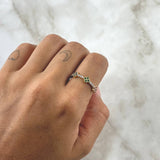 Anillo Trio De Flores 2.1gr / T7 1/2 / Circones Blancos Azul Verde Fucsia Oro Amarillo 18K *