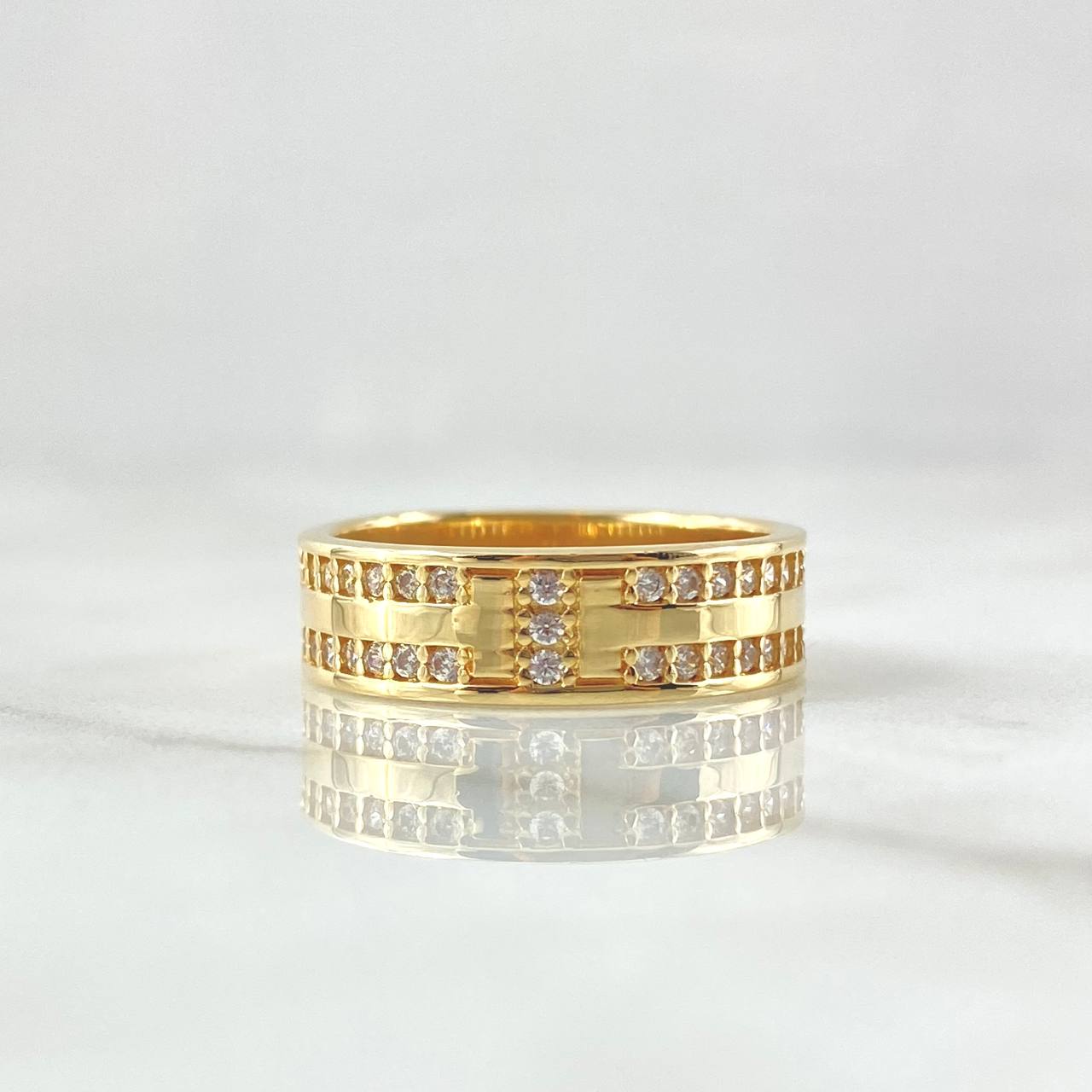 Anillo T Doble 5.25gr / T6 3/4 / Circones Blancos Oro Amarillo 18K *