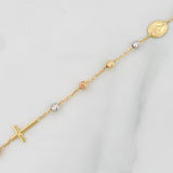 Pulso Modulable Denario Virgen Milagrosa Cruz 1.95g / 17cm - 17.4cm / 3mm Tres Oros 18K