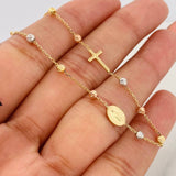 Pulso Modulable Denario Virgen Milagrosa Cruz 1.95g / 17cm - 17.4cm / 3mm Tres Oros 18K