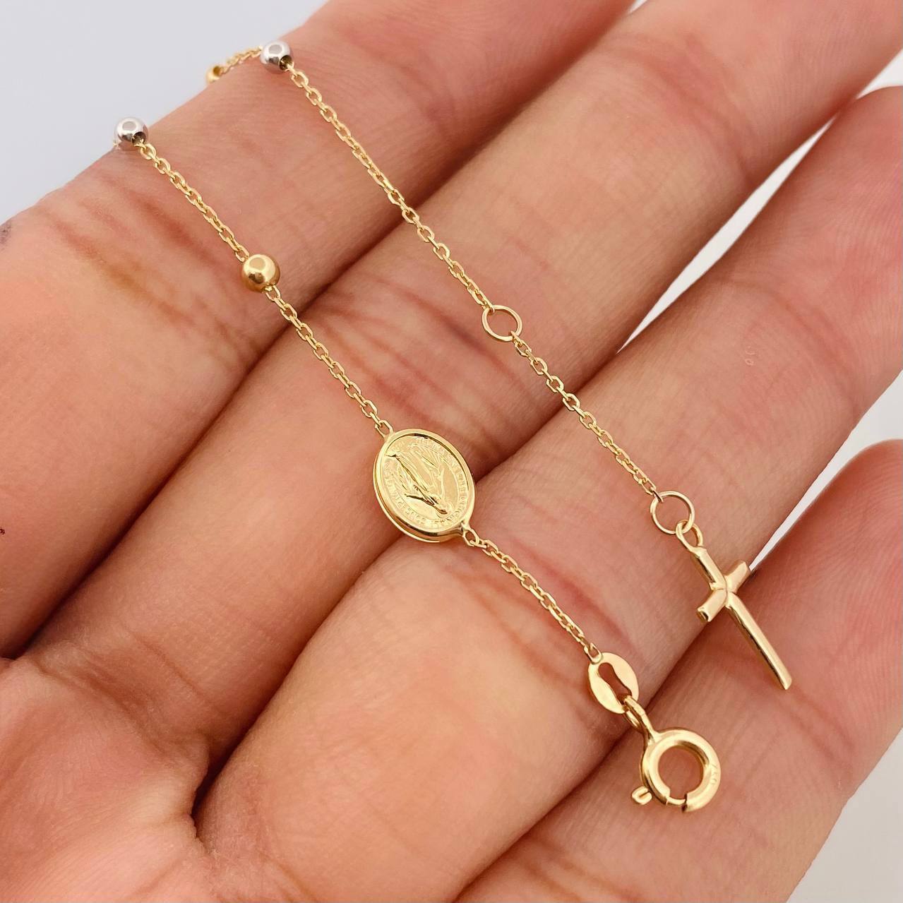 Pulso Denario Virgen Milagrosa Cruz 2.1g / 18cm / 3mm Oro Amarillo 18K