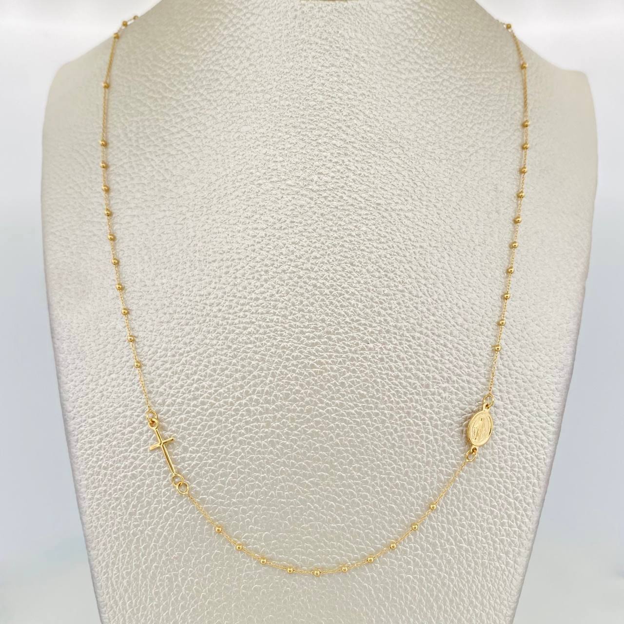 Cadena Denario Virgen Milagrosa Cruz 2.25g / 45cm / 1.5mm Oro Amarillo 18K