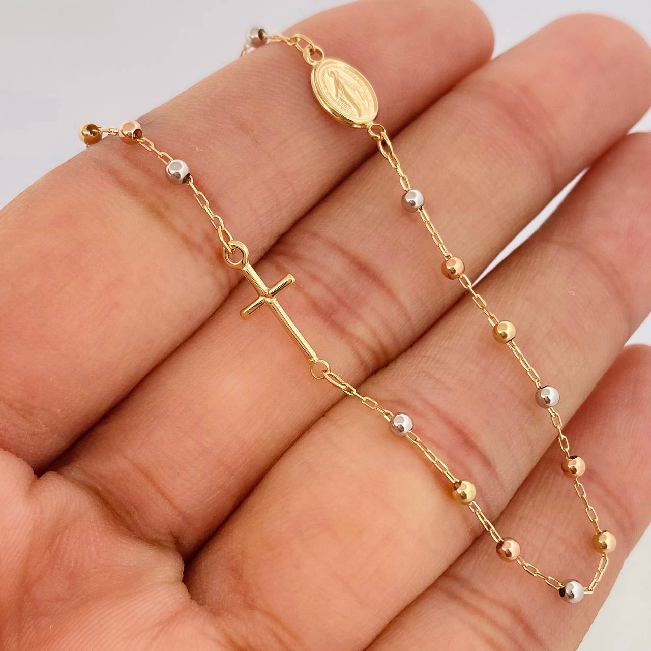 Cadena Denario Virgen Milagrosa 2.75g / 45cm / 2mm Tres Oros 18K