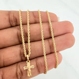 Set Cadena Lazo + Dije Cruz Diamantada / 2,65gr / 60.3 cm Oro Amarillo 18K