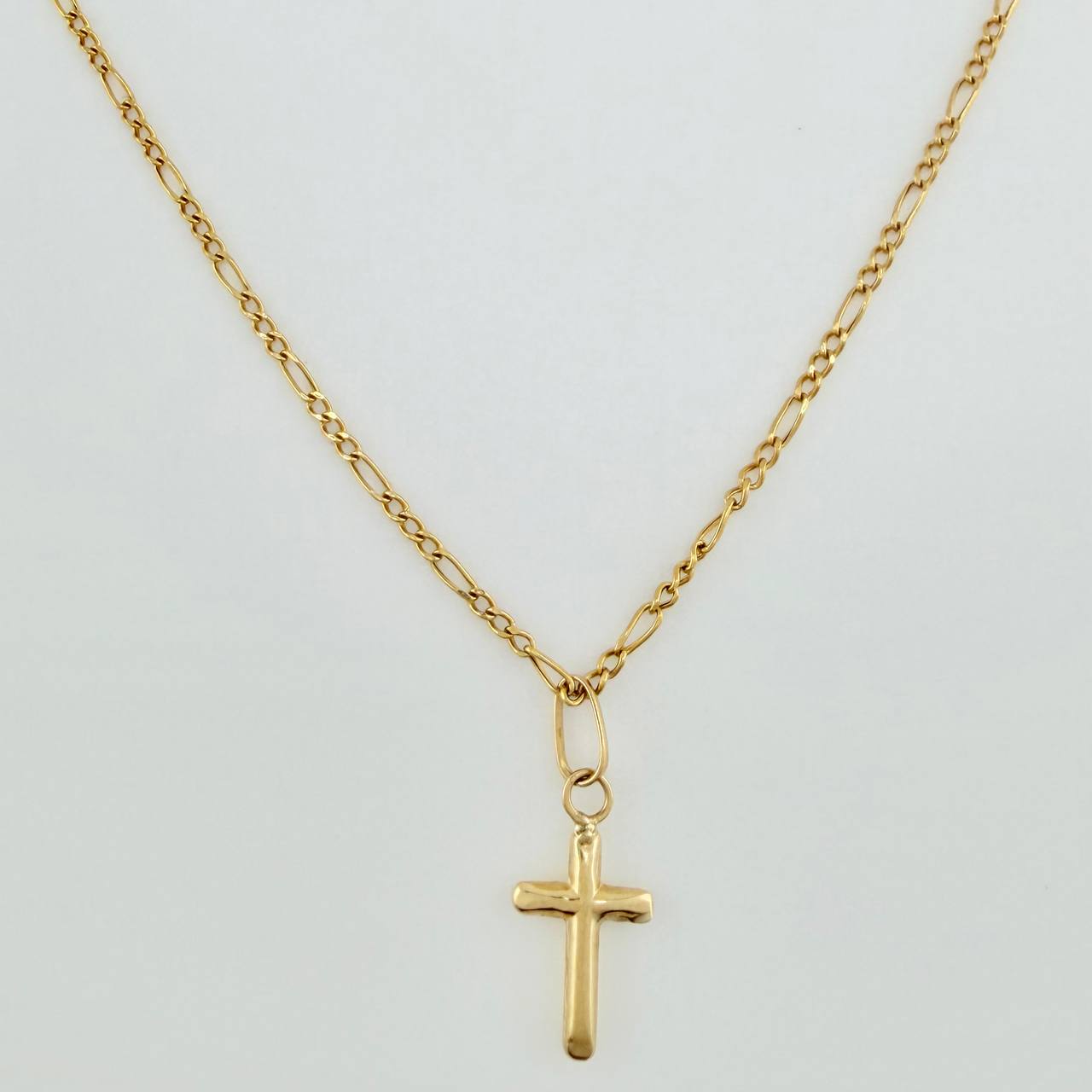 Set Cadena y Dije Figaro + Cruz 1.4gr / 50cm / 1.25mm Oro Amarillo 18K (Oferta) $