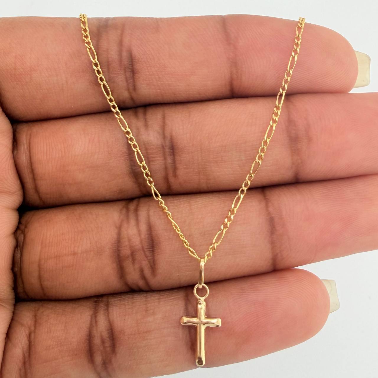 Set Cadena y Dije Figaro + Cruz 1.4gr / 50cm / 1.25mm Oro Amarillo 18K (Oferta) $