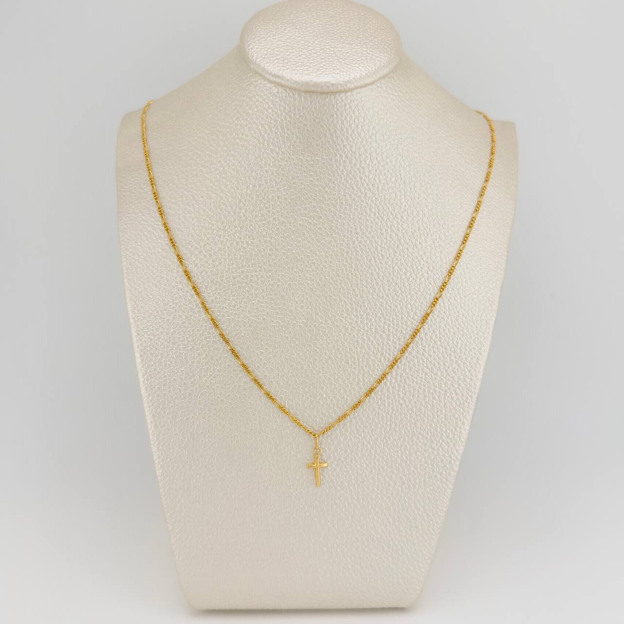 Set Cadena y Dije Figaro + Cruz 1.4gr / 50cm / 1.25mm Oro Amarillo 18K (Oferta) $