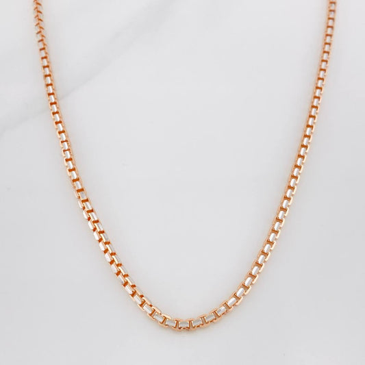 Cadena Veneciana 32.55g / 70cm / 2.7mm Dos Oros Blanco Rosa 18K