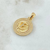 Dije Medalla Letra E 4.5gr / 3cm / Circones Blancos Oro Amarillo 18K