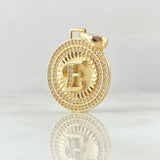 Dije Medalla Letra E 4.3gr / 3.1cm / Circones Blancos Oro Amarillo 18K *