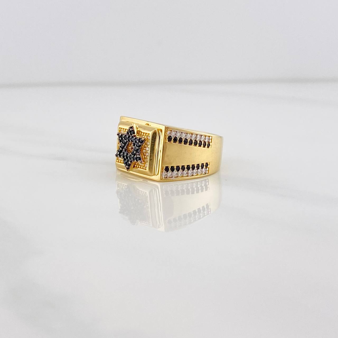 Anillo Estrella de David 8.35g / T10 Dos Oros Negro Amarillo 18K
