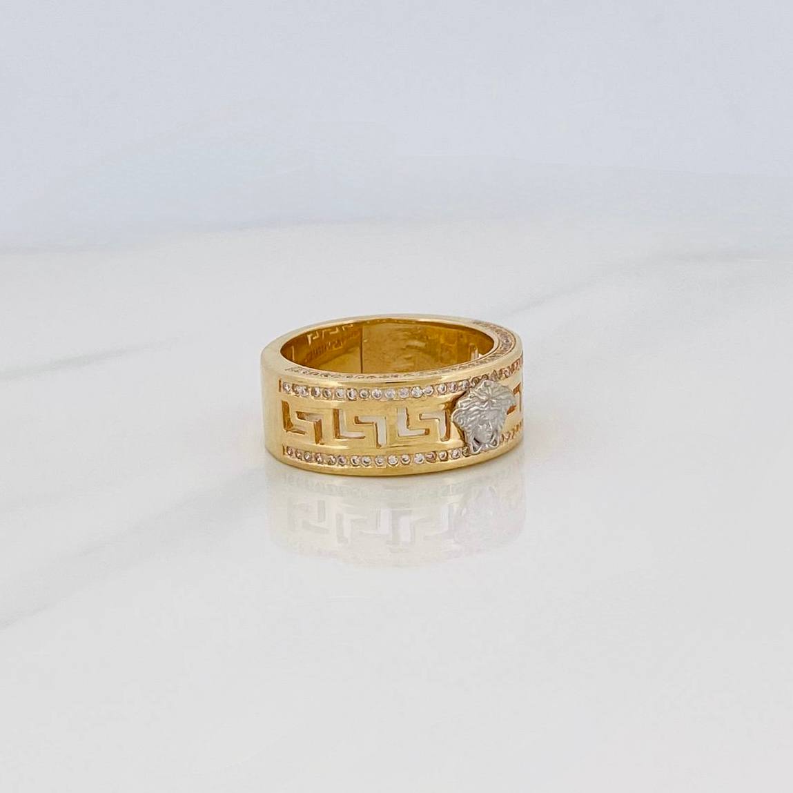 Anillo Medusa 13.7g / T10 3/4 Dos Oros Amarillo Blanco 18K