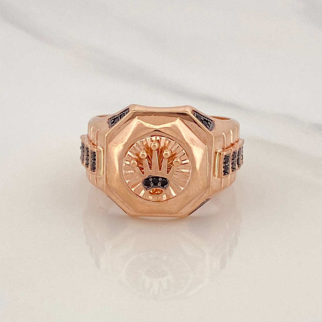 Anillo Corona 9.65g / T10 3/4 Dos Oros Negro Rosa 18K