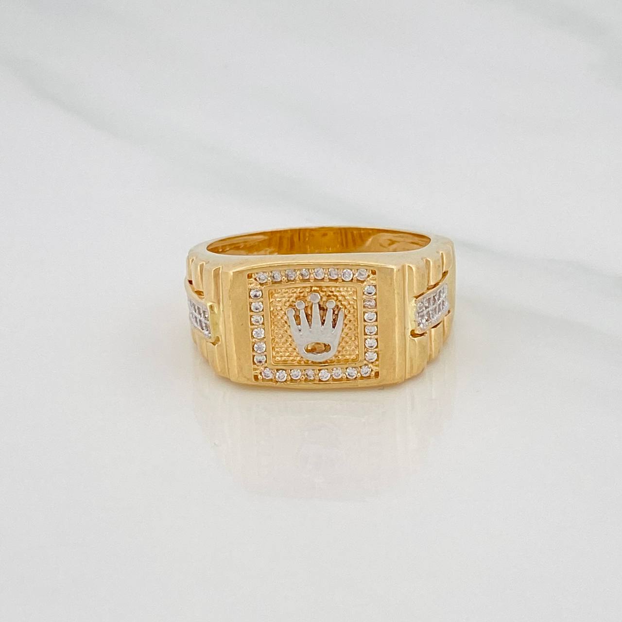 Anillo Corona 8g / T10 3/4 Dos Oros Amarillo Blanco 18K