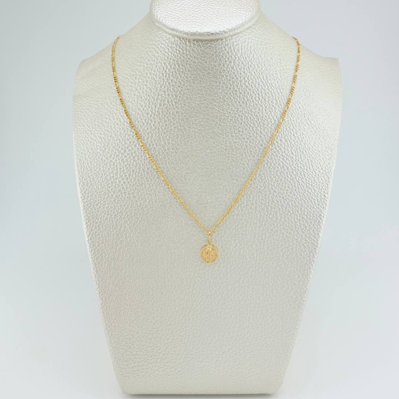 Set Cadena y Dije Figaro + San Benito 1.85gr / 50.3cm / 1.27mm Oro Amarillo 18K (Oferta) $
