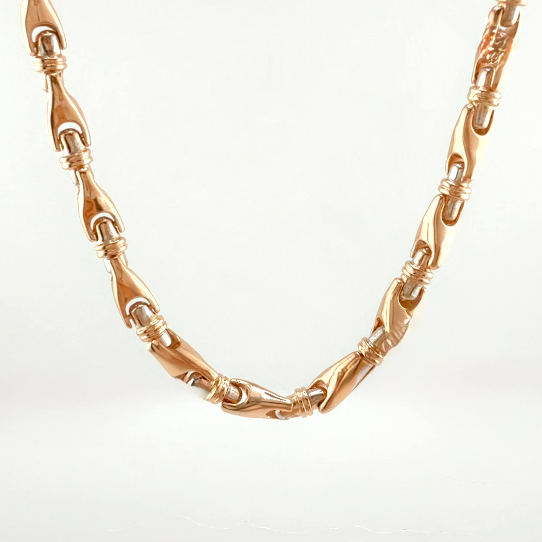 Cadena Rustica Espiga Articulada 59.25gr / 70cm / 4.6mm Dos Oros Blanco Rosa 18K