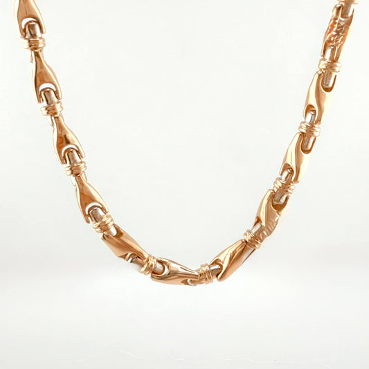 Cadena Rustica Espiga Articulada 59.25gr / 70cm / 4.6mm Dos Oros Blanco Rosa 18K