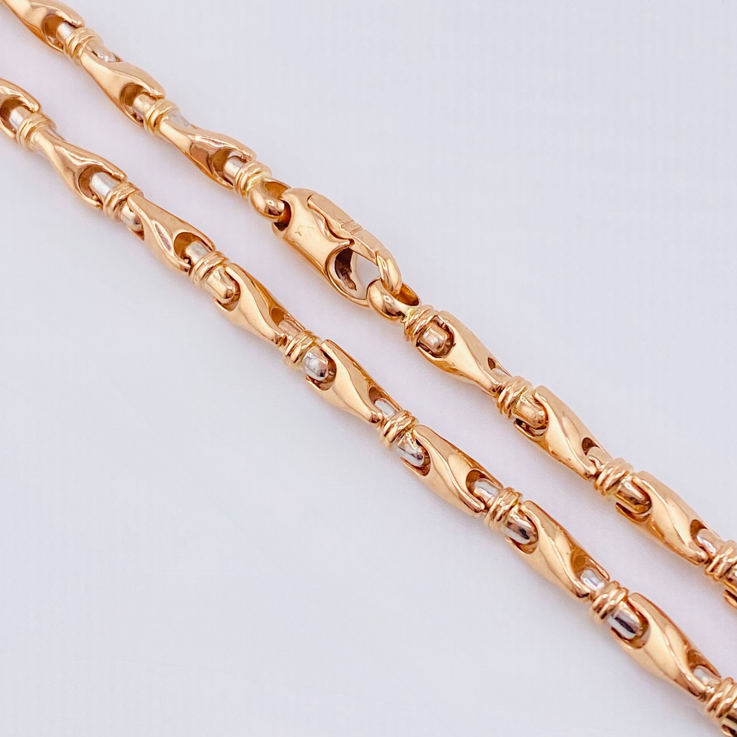 Cadena Rustica Espiga Articulada 59.25gr / 70cm / 4.6mm Dos Oros Blanco Rosa 18K