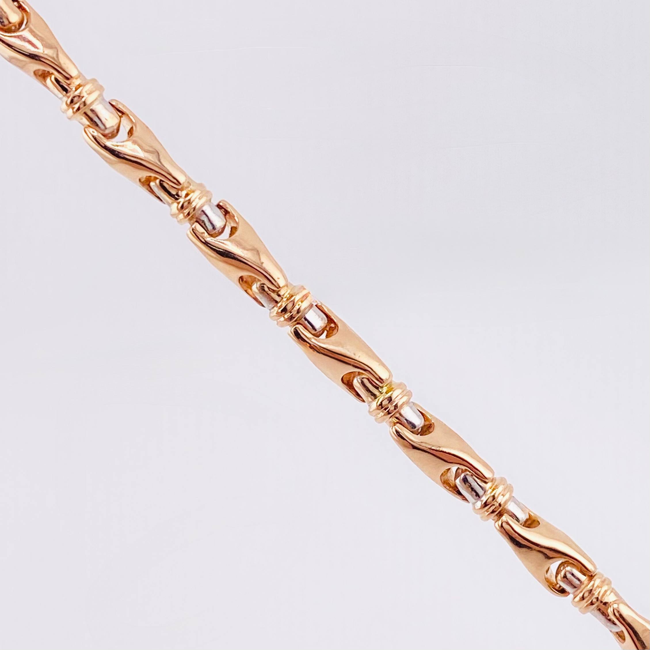 Cadena Rustica Espiga Articulada 59.25gr / 70cm / 4.6mm Dos Oros Blanco Rosa 18K