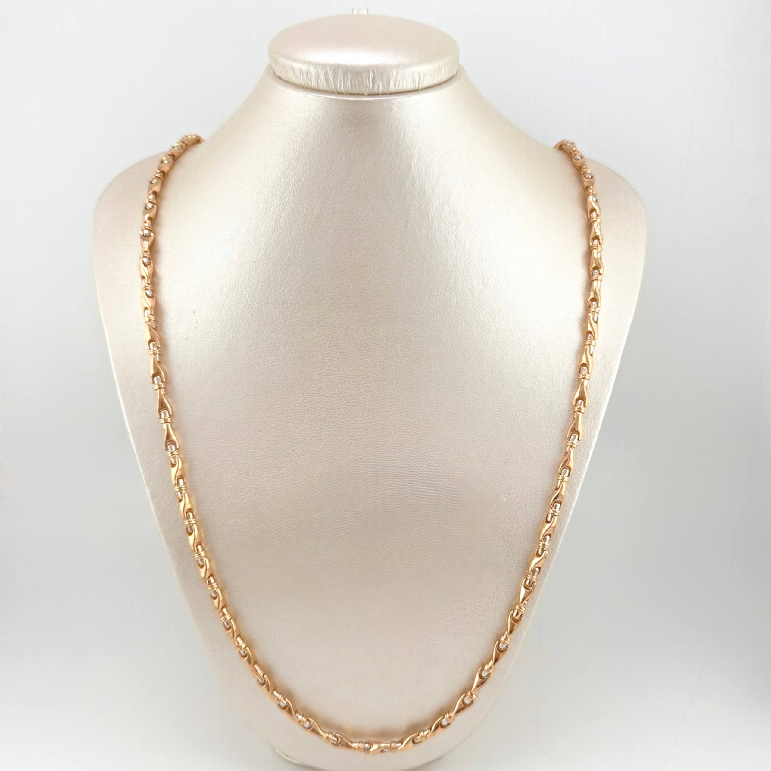 Cadena Rustica Espiga Articulada 59.25gr / 70cm / 4.6mm Dos Oros Blanco Rosa 18K