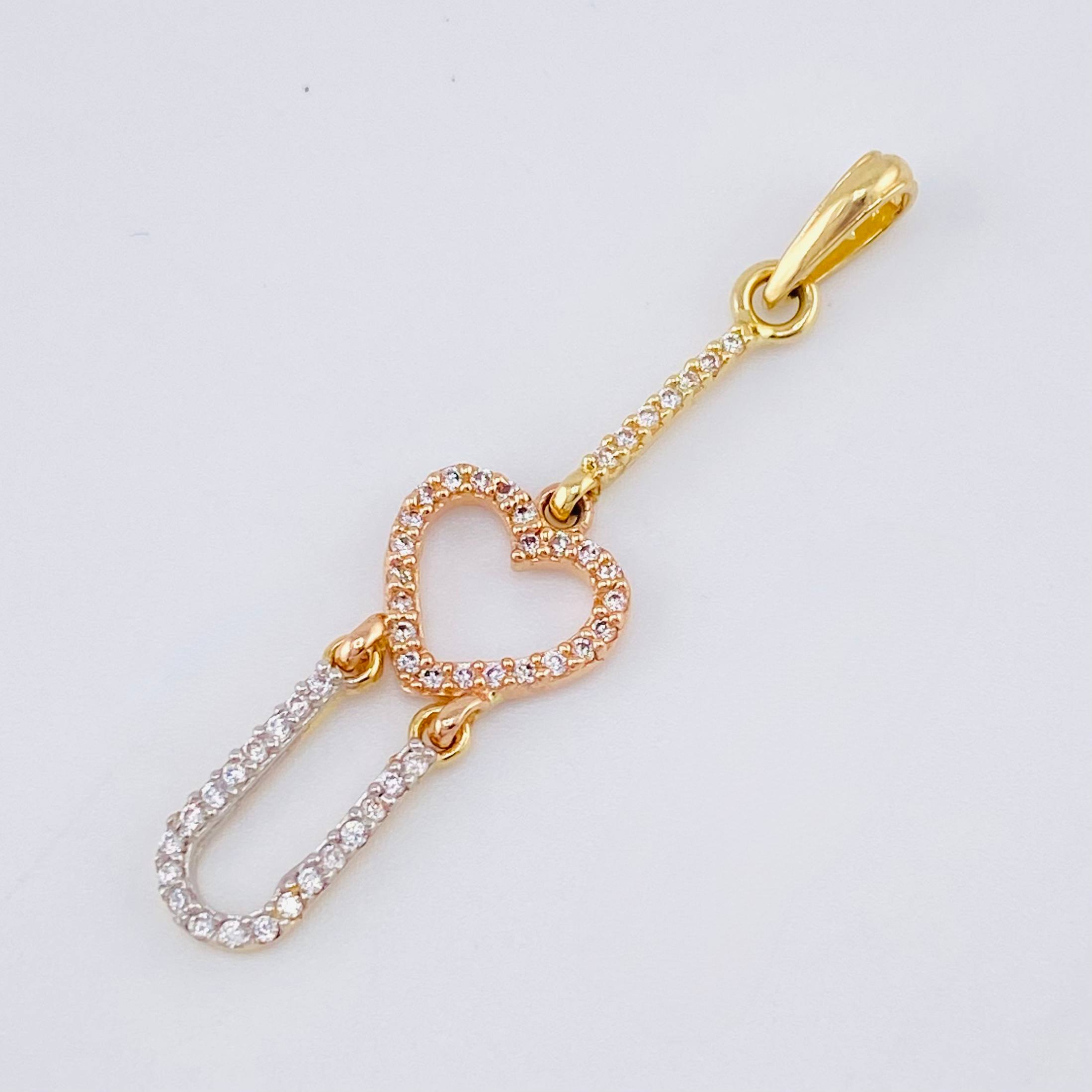 Dije Corazon Colgante Articulado 1.5gr / 4cm / Dos Oros Amarillo Rosa 18K