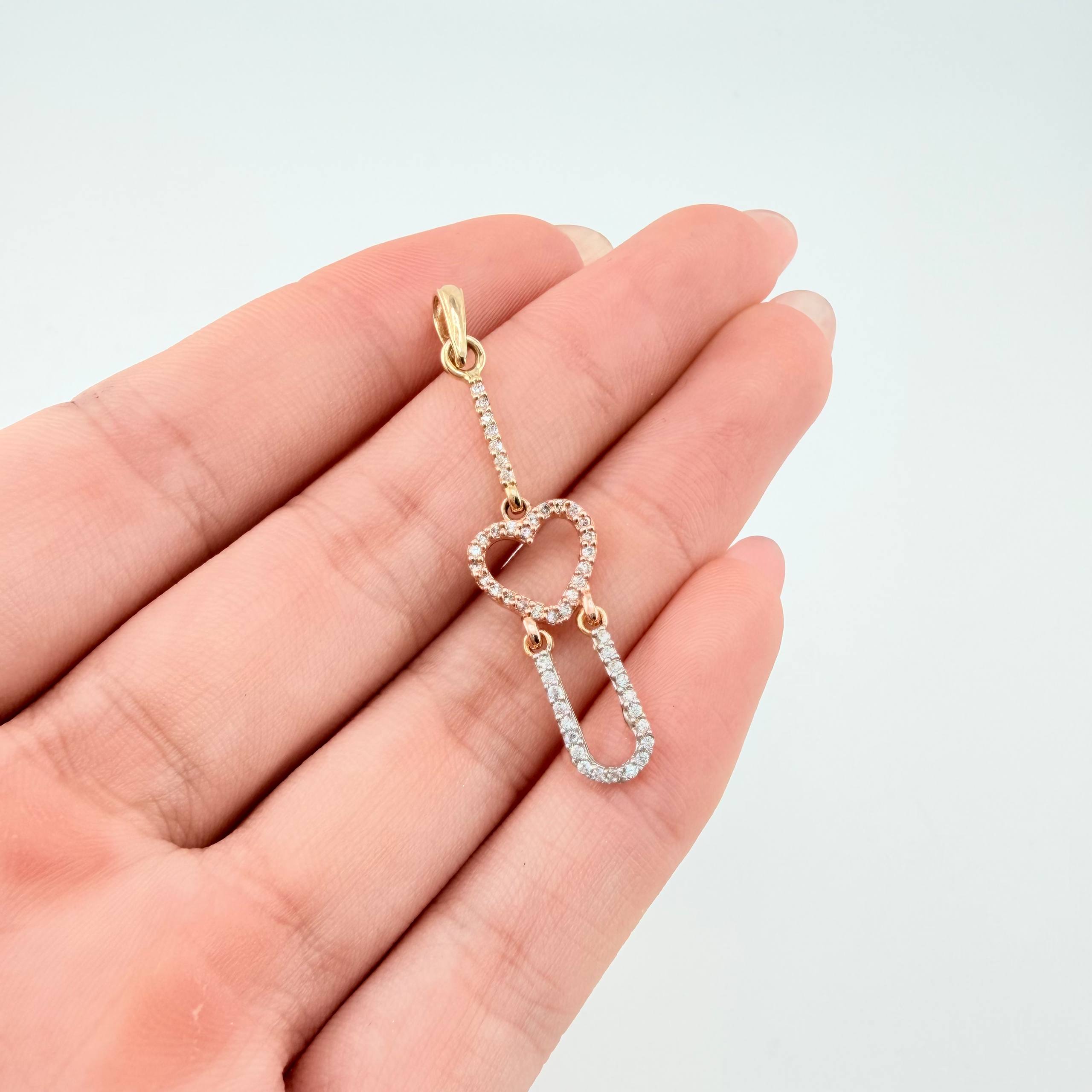 Dije Corazon Colgante Articulado 1.5gr / 4cm / Dos Oros Amarillo Rosa 18K